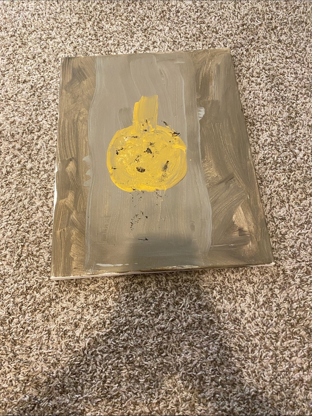 Abstract Yellow Pumpkin Painting on Gray-Brown Canvas
